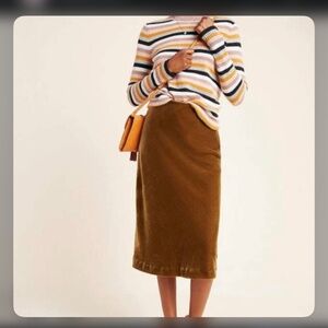 Anthropologie Kelly Velvet Midi Skirt bronze